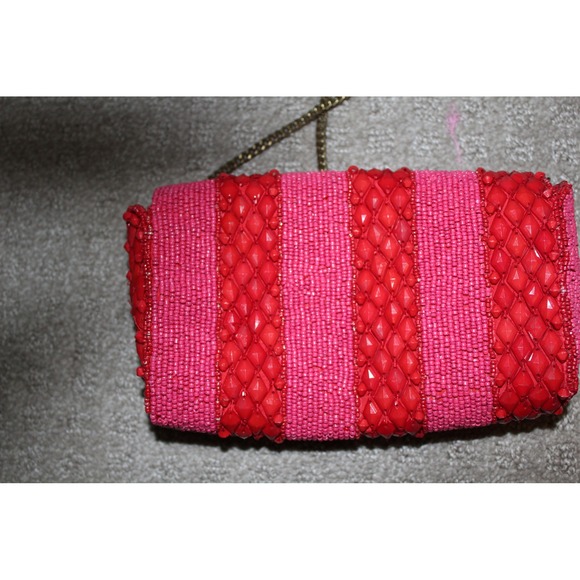 Anthropologie Beaded Striped Crossbody Bag Red Pink Chain Strap NWT - Picture 10 of 12
